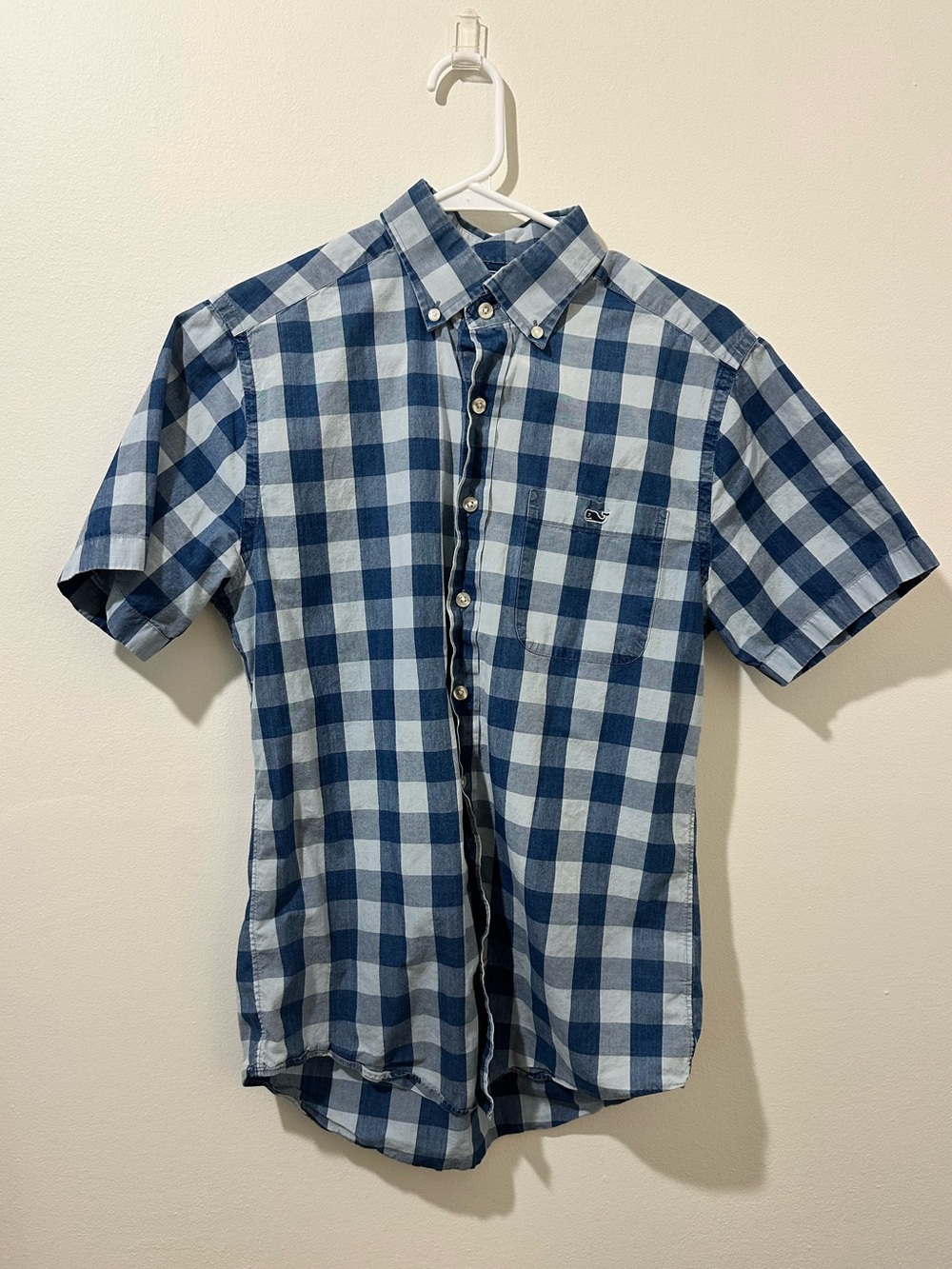 Vineyard Vines Blue and White Check Short-Sleeve Button-Down Shirt
